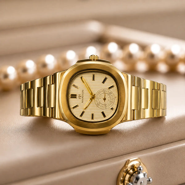 MOONSTON Gold Stainless Steel Men's Watch | Premium Quartz Analog Dress Watch