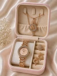 Rose Gold Crystal Ladies Watch & Jewellery Gift Set