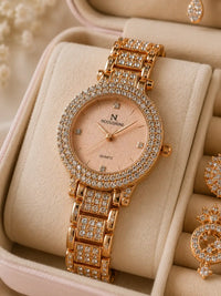 Rose Gold Crystal Ladies Watch & Jewellery Gift Set