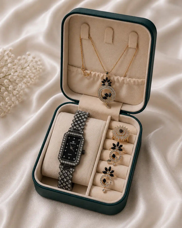 Black Crystal Rectangular Ladies Watch