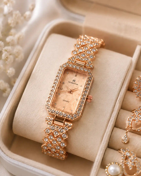 Rose Gold Crystal Watch & Jewellery Gift Set