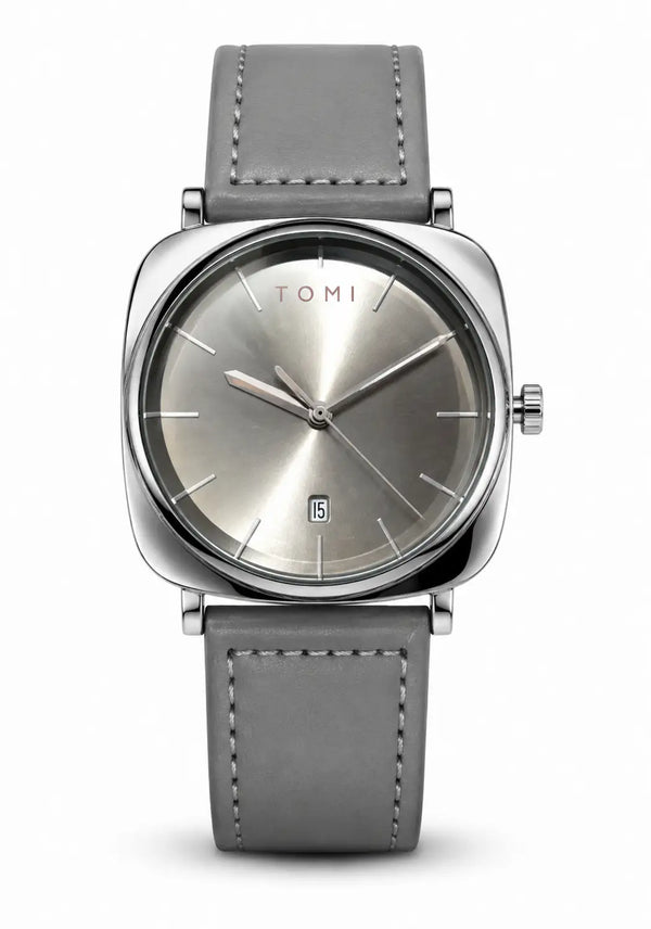 TOMI Minimal Grey Leather Men's Watch | Premium Quartz Analog Wrist Watch
