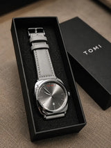 TOMI Minimal Grey Leather Men's Watch | Premium Quartz Analog Wrist Watch