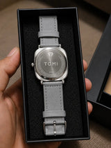 TOMI Minimal Grey Leather Men's Watch | Premium Quartz Analog Wrist Watch