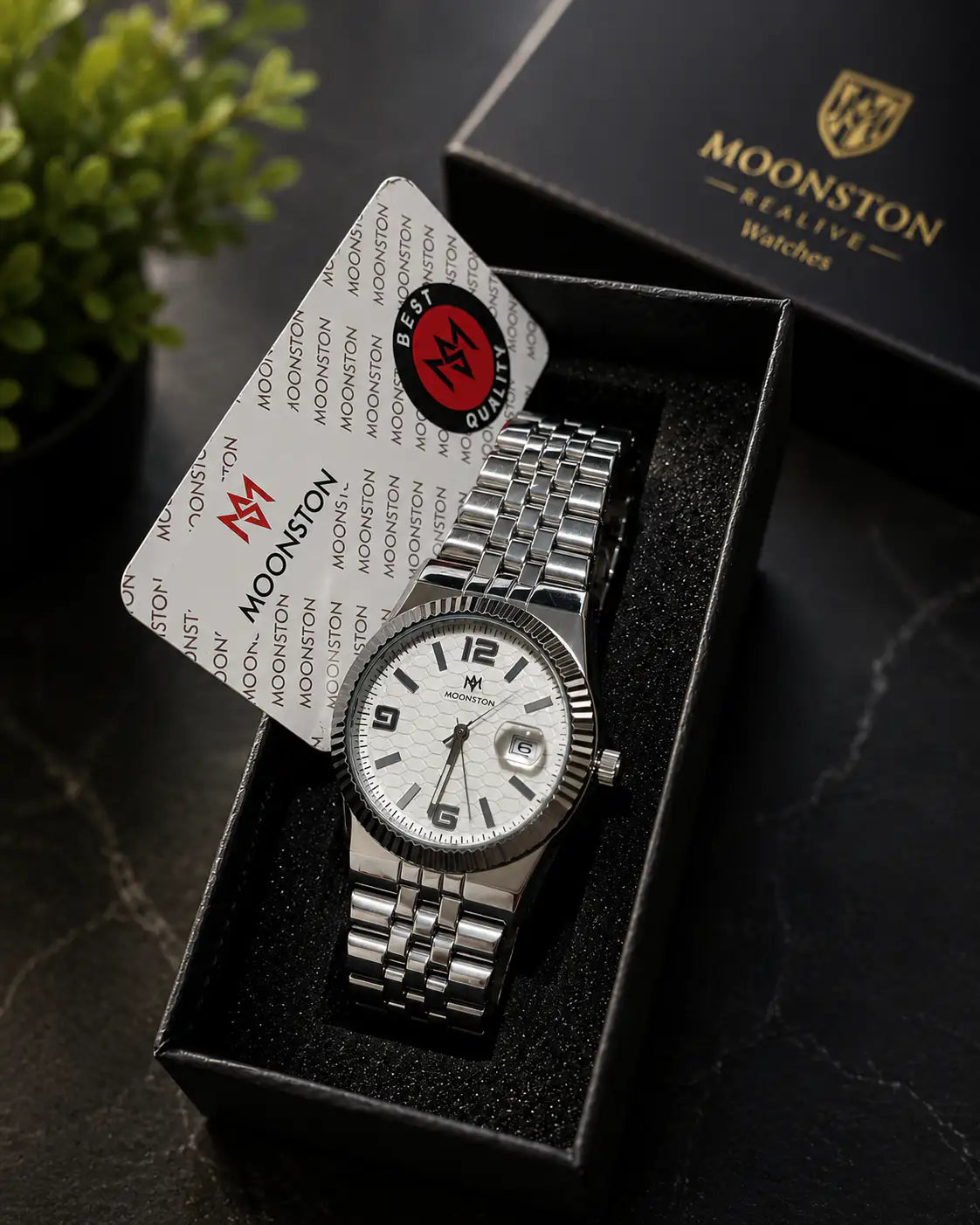 MOONSTON Silver Stainless Steel Men's Watch | Premium Quartz Analog Wrist Watch