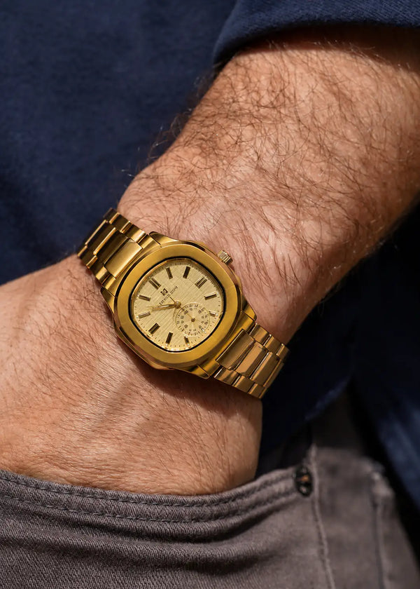 MOONSTON Gold Stainless Steel Men's Watch | Premium Quartz Analog Dress Watch