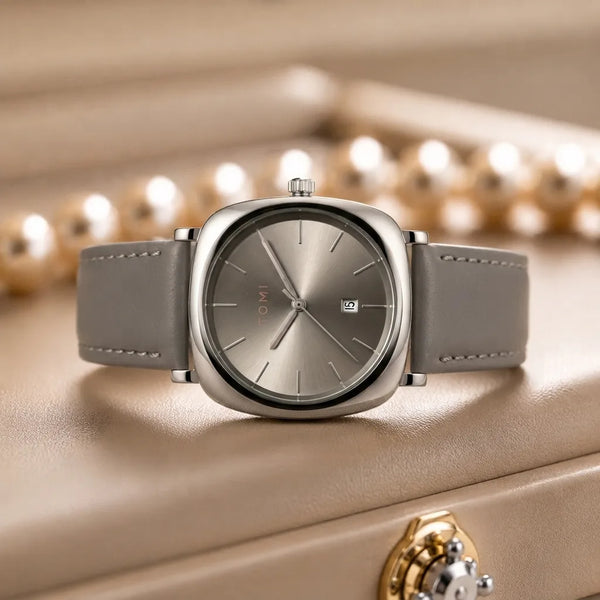 TOMI Minimal Grey Leather Men's Watch | Premium Quartz Analog Wrist Watch